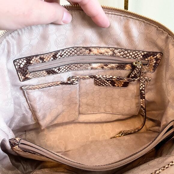 Michael Kors Embossed Leather Snakeskin Python Print Riley Satchel Hand Bag - Picture 5 of 13